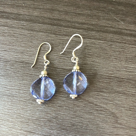 Periwinkle Blue Faceted Crystal Earrings in Sterling Earwires - Picture 4 of 6